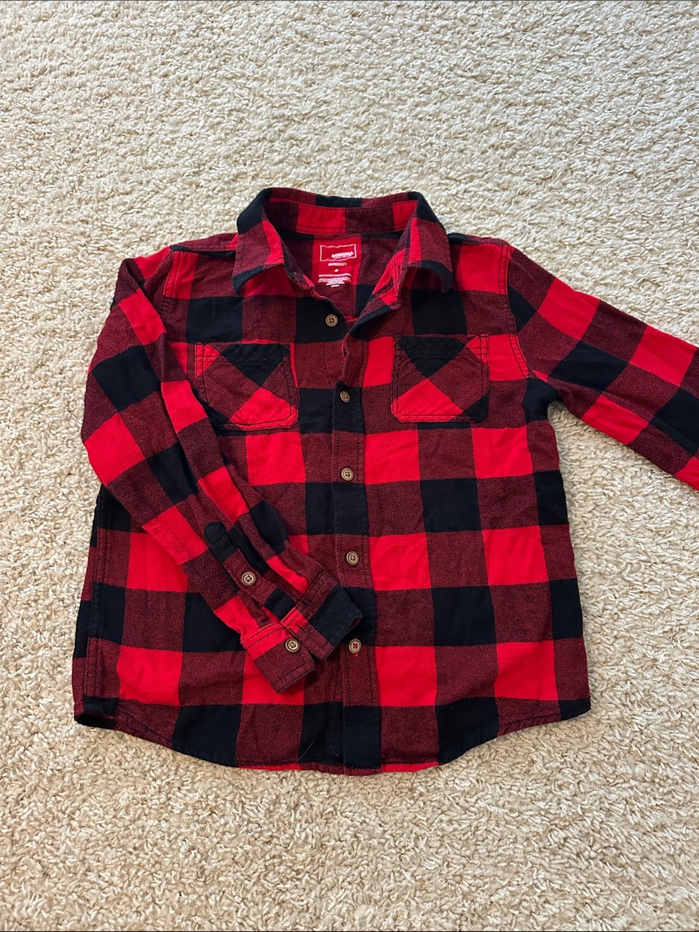 Boys buffalo plaid button down. Sonoma.